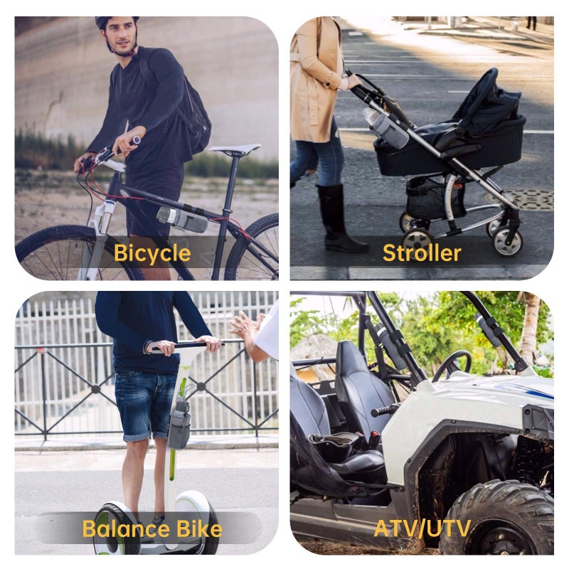 GEARV 2Pack Cup Holder for Bike, Scooter and Wheelchair, Water Bottle Holder for UTV/ATV, Walker, Golf Cart and Beach, Universal Drink Holder Accessories with Net Pocket and Cord Lock (Gray) - Image 4